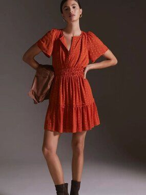 Anthropologie Somerset Mini Dress | Polka Dot Terra Cotta | Petite XLP